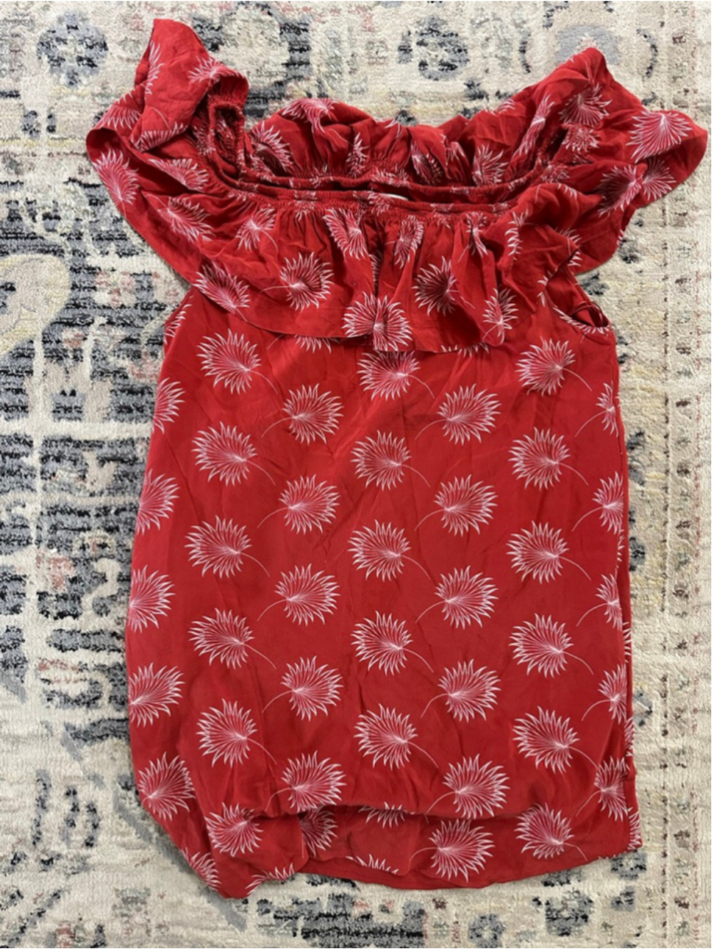 Women's Madewell Red & White Palm Print Off-Shoulder Dress Size L